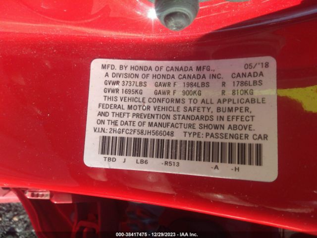 Photo 8 VIN: 2HGFC2F58JH566048 - HONDA CIVIC 