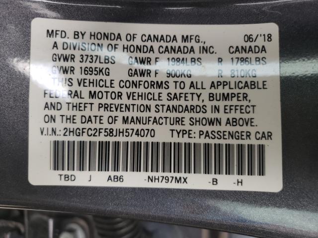 Photo 9 VIN: 2HGFC2F58JH574070 - HONDA CIVIC LX 