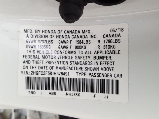 Photo 9 VIN: 2HGFC2F58JH578491 - HONDA CIVIC LX 