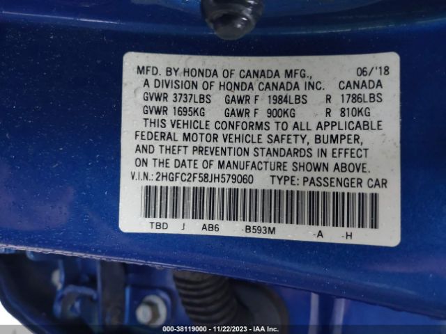 Photo 8 VIN: 2HGFC2F58JH579060 - HONDA CIVIC 