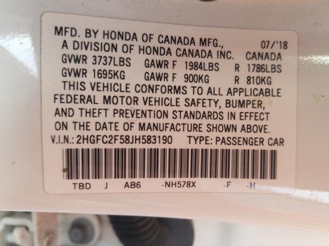 Photo 9 VIN: 2HGFC2F58JH583190 - HONDA CIVIC LX 