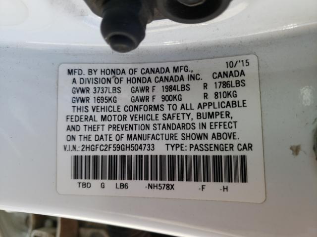 Photo 9 VIN: 2HGFC2F59GH504733 - HONDA CIVIC LX 