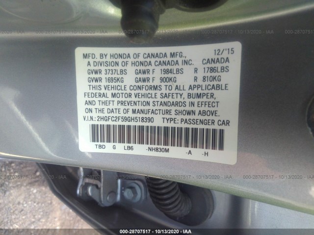 Photo 8 VIN: 2HGFC2F59GH518390 - HONDA CIVIC SEDAN 