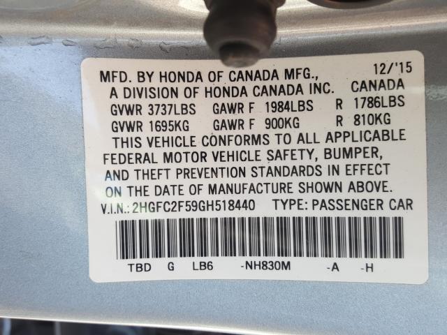 Photo 9 VIN: 2HGFC2F59GH518440 - HONDA CIVIC LX 