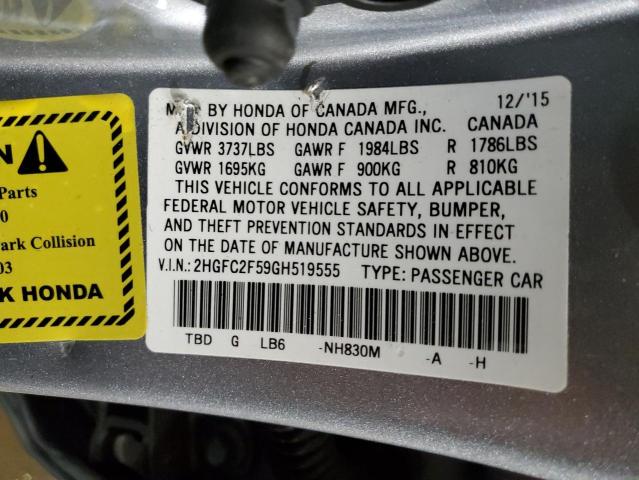 Photo 11 VIN: 2HGFC2F59GH519555 - HONDA CIVIC LX 