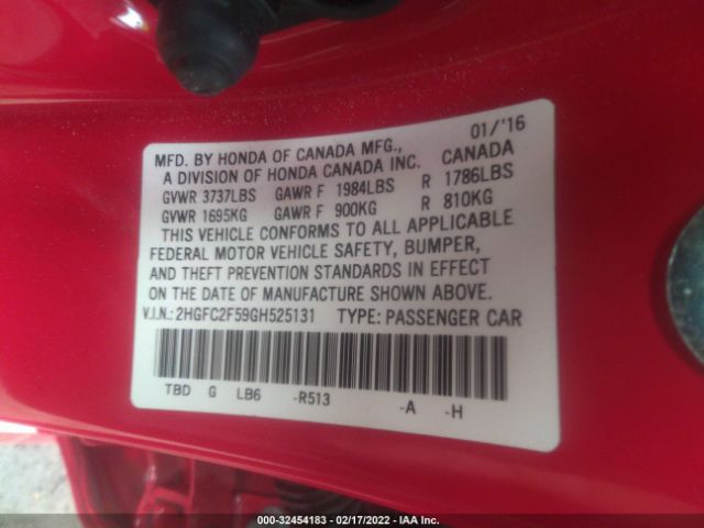 Photo 8 VIN: 2HGFC2F59GH525131 - HONDA CIVIC SEDAN 