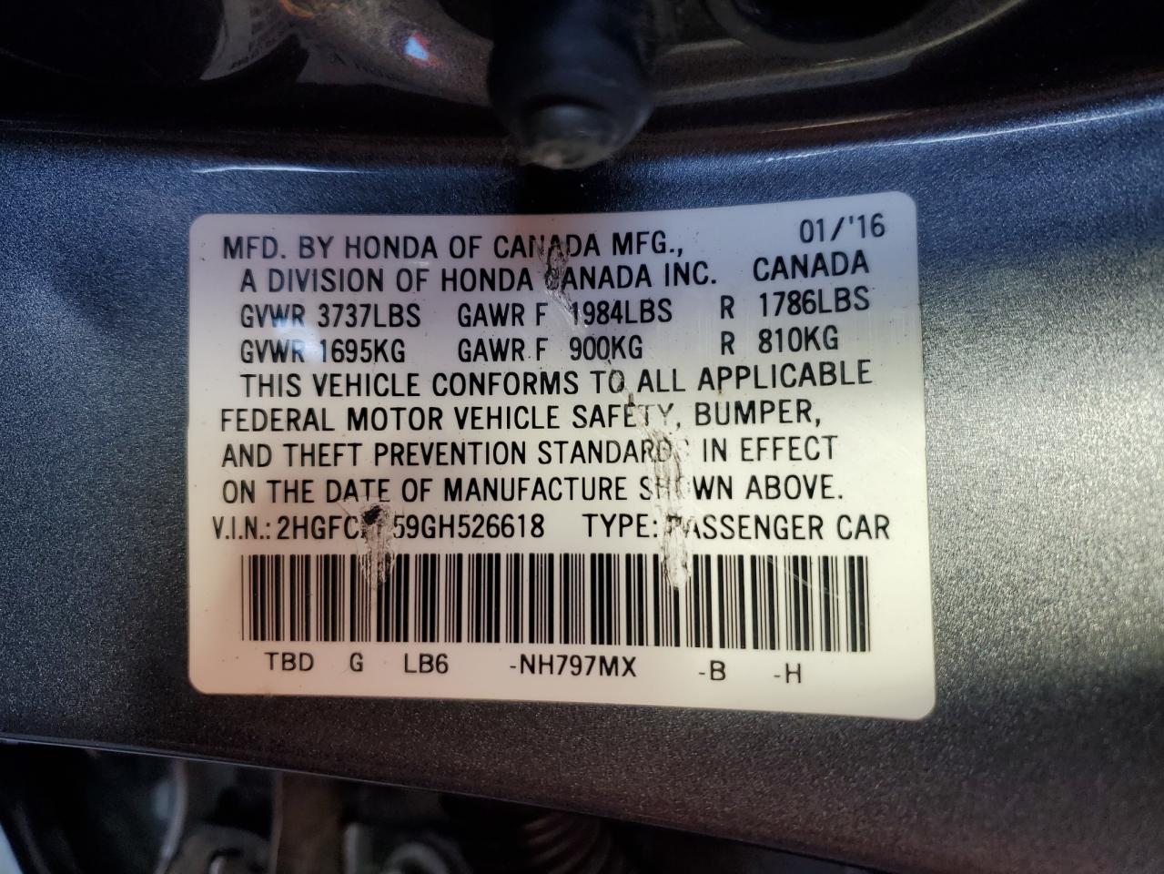 Photo 11 VIN: 2HGFC2F59GH526618 - HONDA CIVIC 