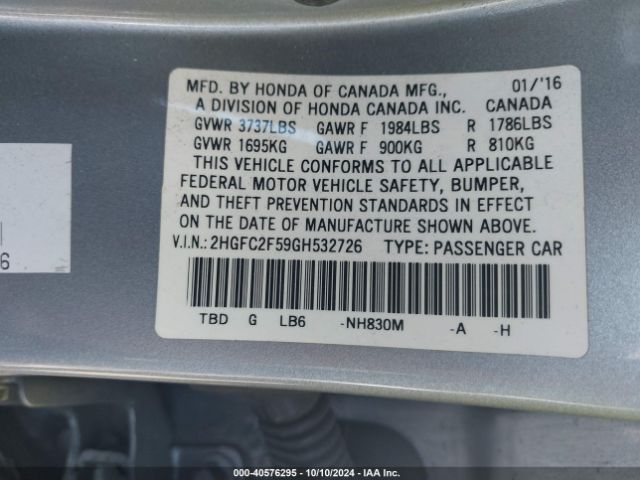 Photo 8 VIN: 2HGFC2F59GH532726 - HONDA CIVIC 