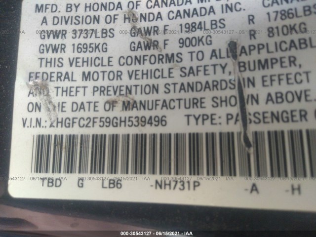 Photo 8 VIN: 2HGFC2F59GH539496 - HONDA CIVIC SEDAN 