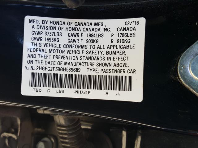 Photo 9 VIN: 2HGFC2F59GH539689 - HONDA CIVIC SEDAN 