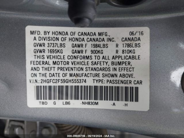 Photo 8 VIN: 2HGFC2F59GH555374 - HONDA CIVIC 