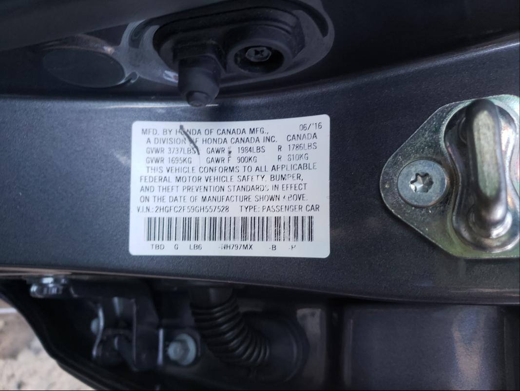 Photo 9 VIN: 2HGFC2F59GH557528 - HONDA CIVIC LX 