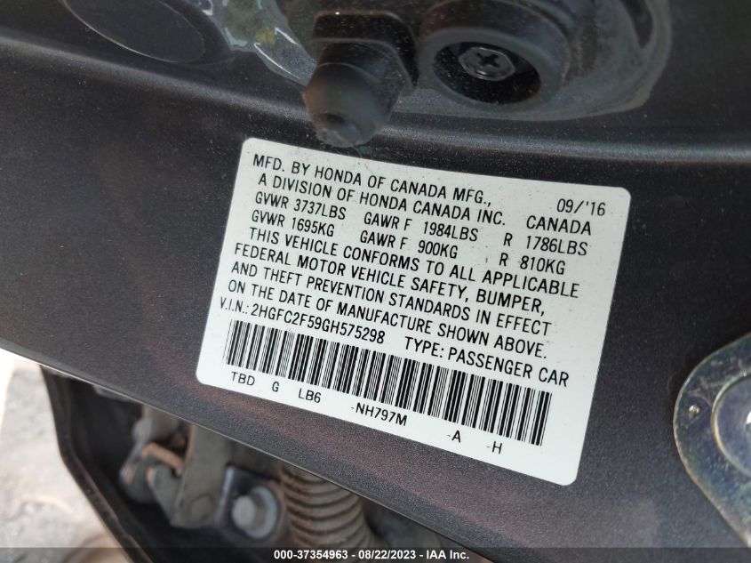 Photo 8 VIN: 2HGFC2F59GH575298 - HONDA CIVIC 