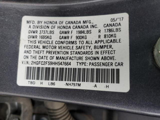 Photo 11 VIN: 2HGFC2F59HH547664 - HONDA CIVIC 