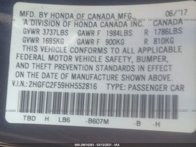 Photo 8 VIN: 2HGFC2F59HH552816 - HONDA CIVIC SEDAN 