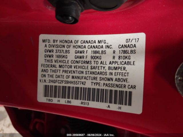 Photo 8 VIN: 2HGFC2F59HH557742 - HONDA CIVIC 