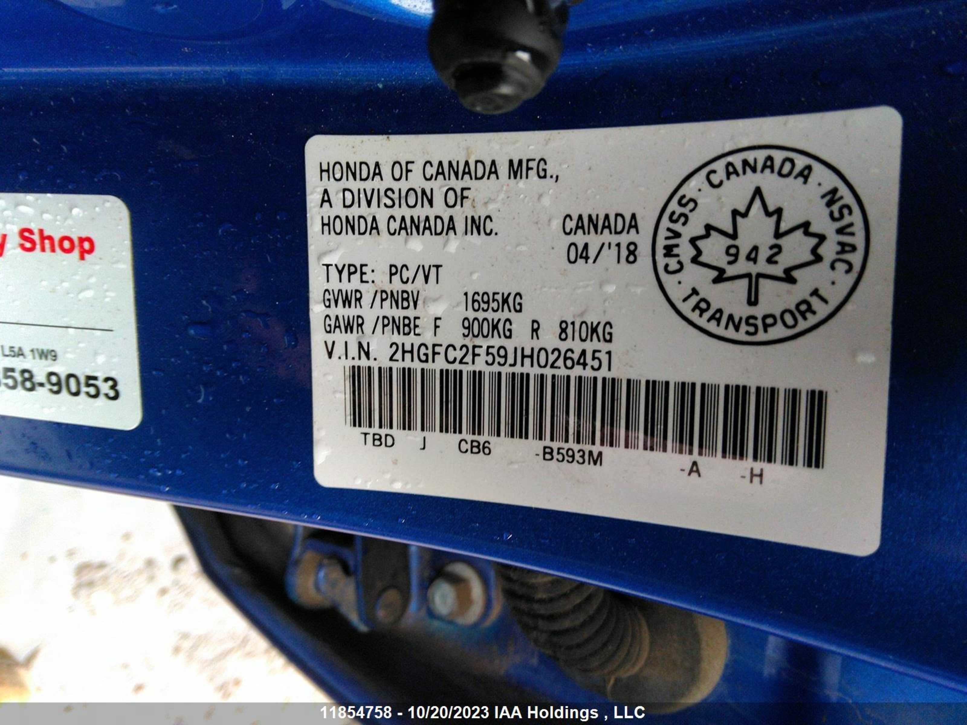 Photo 8 VIN: 2HGFC2F59JH026451 - HONDA CIVIC 