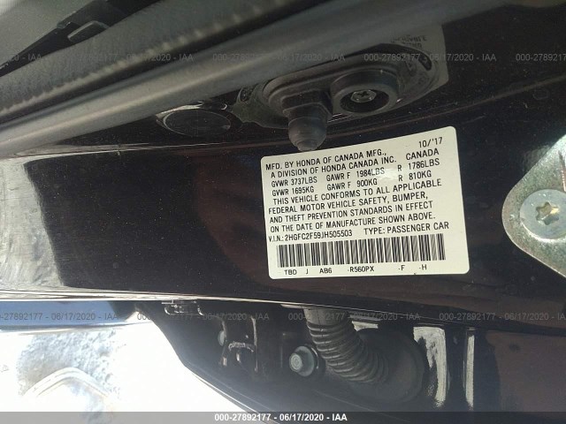 Photo 8 VIN: 2HGFC2F59JH505503 - HONDA CIVIC SEDAN 