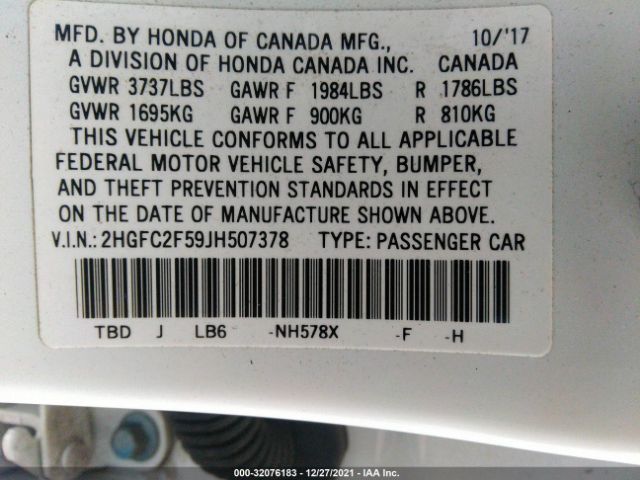 Photo 8 VIN: 2HGFC2F59JH507378 - HONDA CIVIC SEDAN 