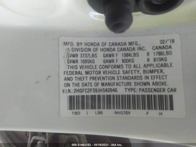 Photo 8 VIN: 2HGFC2F59JH540946 - HONDA CIVIC SEDAN 