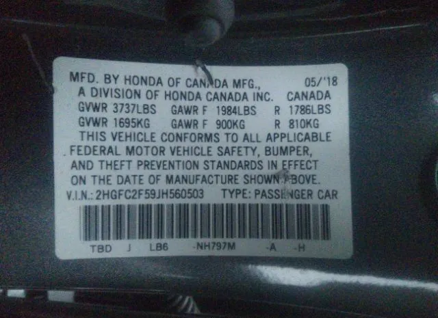 Photo 8 VIN: 2HGFC2F59JH560503 - HONDA CIVIC SEDAN 