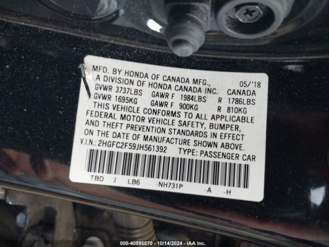 Photo 8 VIN: 2HGFC2F59JH561392 - HONDA CIVIC 