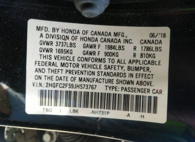 Photo 8 VIN: 2HGFC2F59JH573767 - HONDA CIVIC SEDAN 