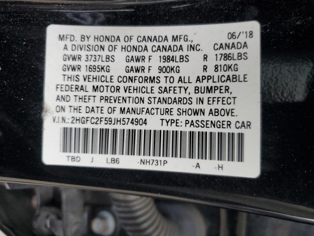 Photo 11 VIN: 2HGFC2F59JH574904 - HONDA CIVIC LX 