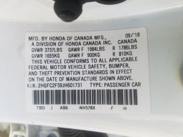 Photo 9 VIN: 2HGFC2F59JH601731 - HONDA CIVIC LX 