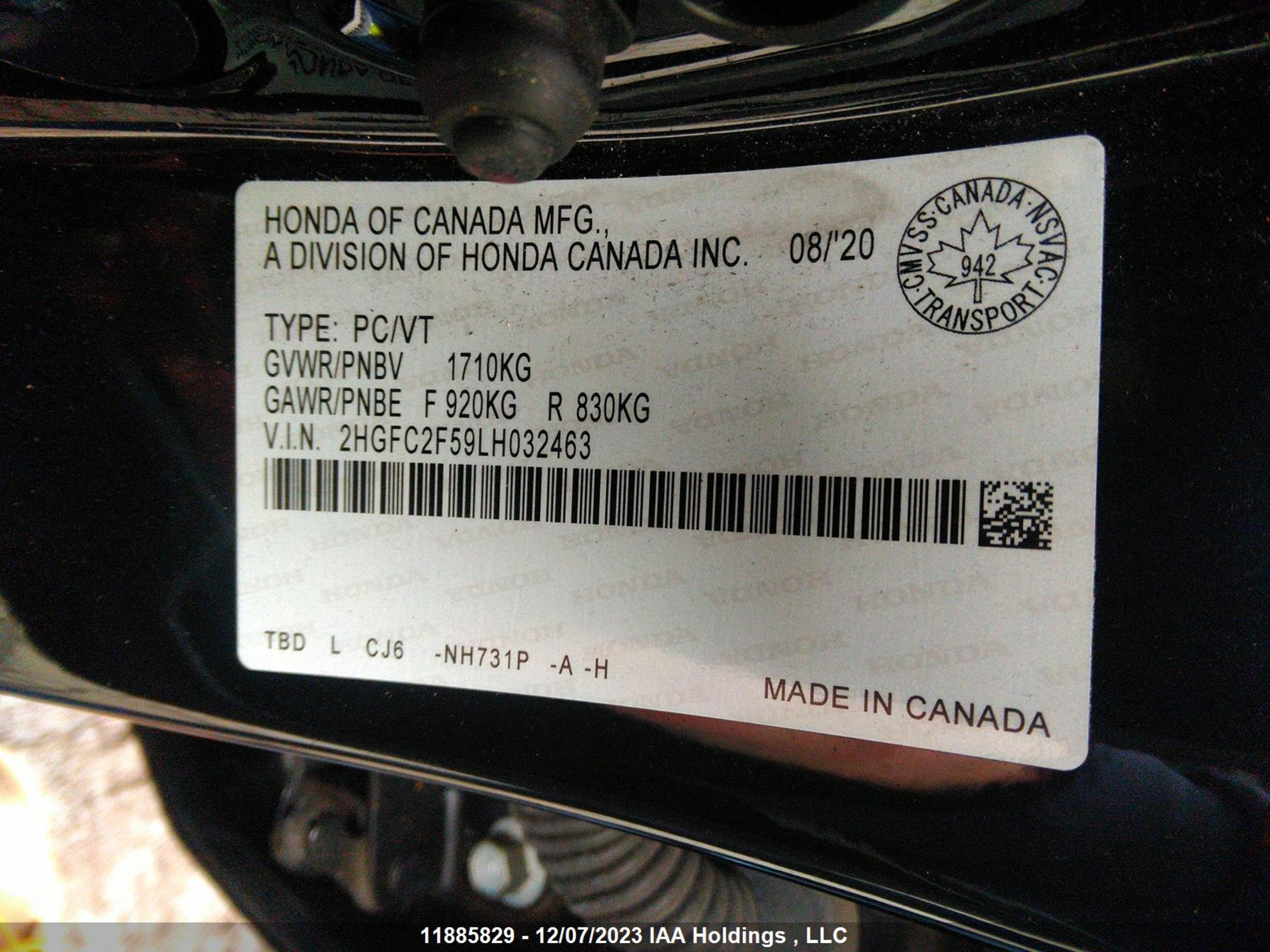 Photo 8 VIN: 2HGFC2F59LH032463 - HONDA CIVIC 