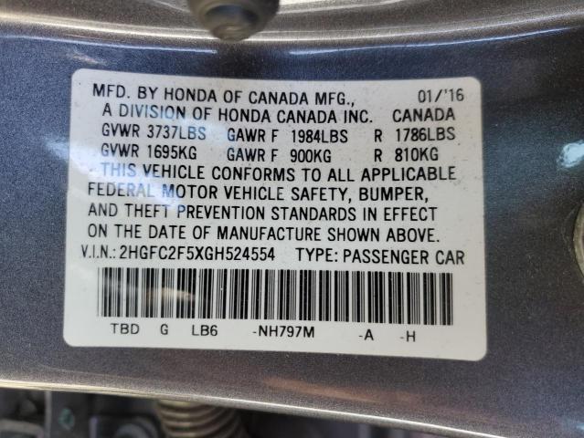 Photo 11 VIN: 2HGFC2F5XGH524554 - HONDA CIVIC LX 