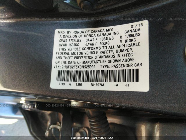 Photo 8 VIN: 2HGFC2F5XGH528992 - HONDA CIVIC SEDAN 