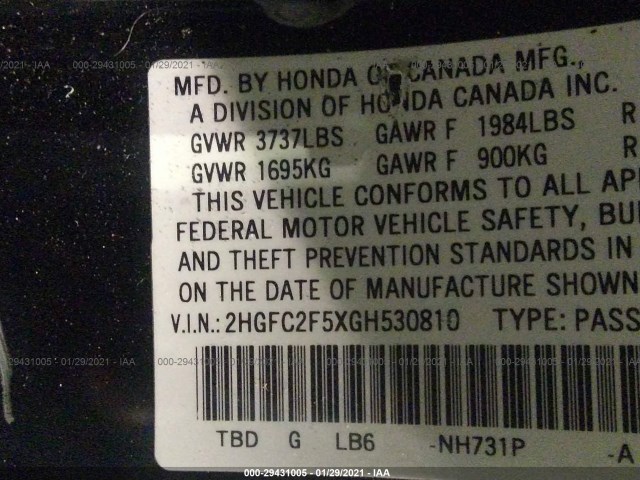 Photo 8 VIN: 2HGFC2F5XGH530810 - HONDA CIVIC SEDAN 