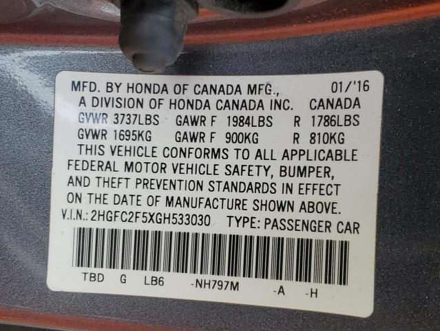 Photo 11 VIN: 2HGFC2F5XGH533030 - HONDA CIVIC LX 