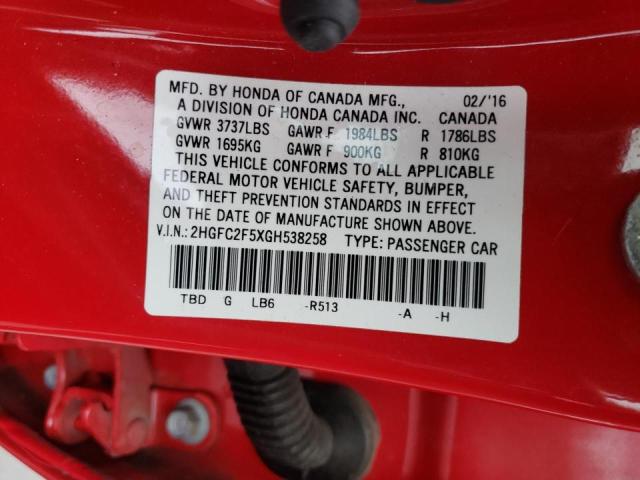 Photo 9 VIN: 2HGFC2F5XGH538258 - HONDA CIVIC LX 