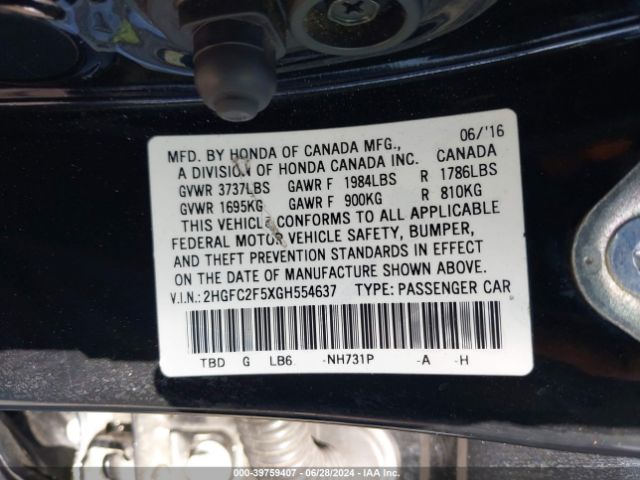 Photo 8 VIN: 2HGFC2F5XGH554637 - HONDA CIVIC 