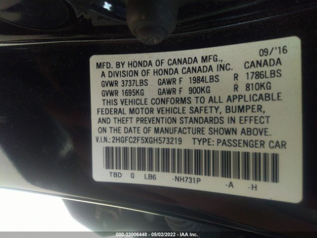 Photo 8 VIN: 2HGFC2F5XGH573219 - HONDA CIVIC SEDAN 