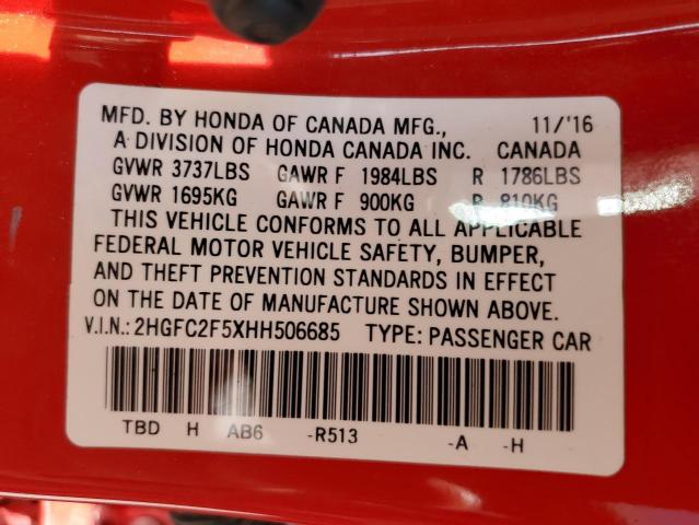 Photo 12 VIN: 2HGFC2F5XHH506685 - HONDA CIVIC 