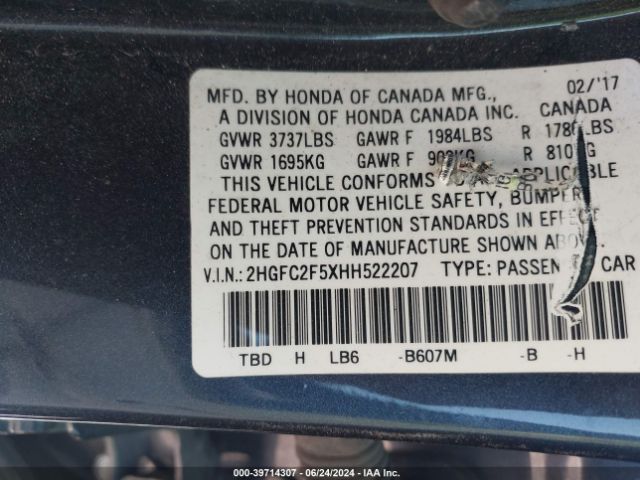 Photo 8 VIN: 2HGFC2F5XHH522207 - HONDA CIVIC 