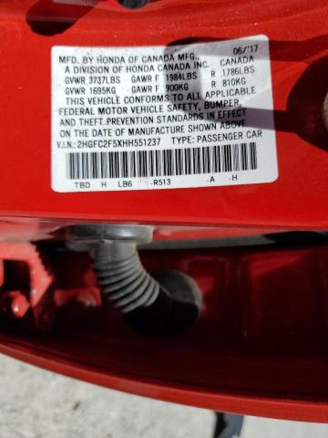 Photo 9 VIN: 2HGFC2F5XHH551237 - HONDA CIVIC LX 