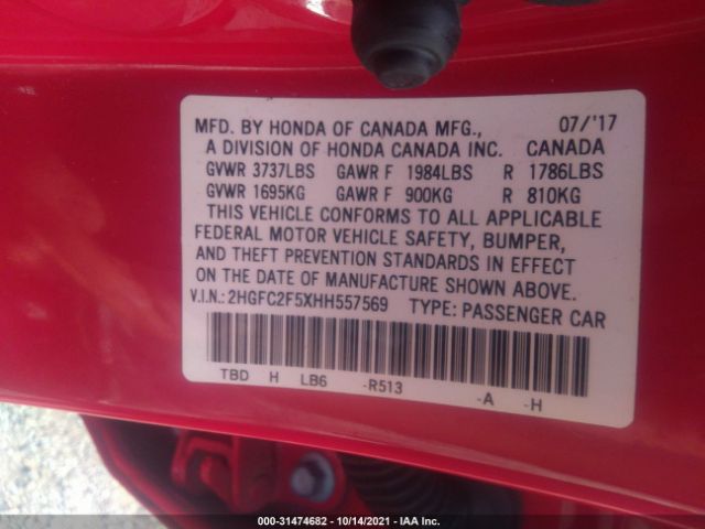 Photo 8 VIN: 2HGFC2F5XHH557569 - HONDA CIVIC SEDAN 