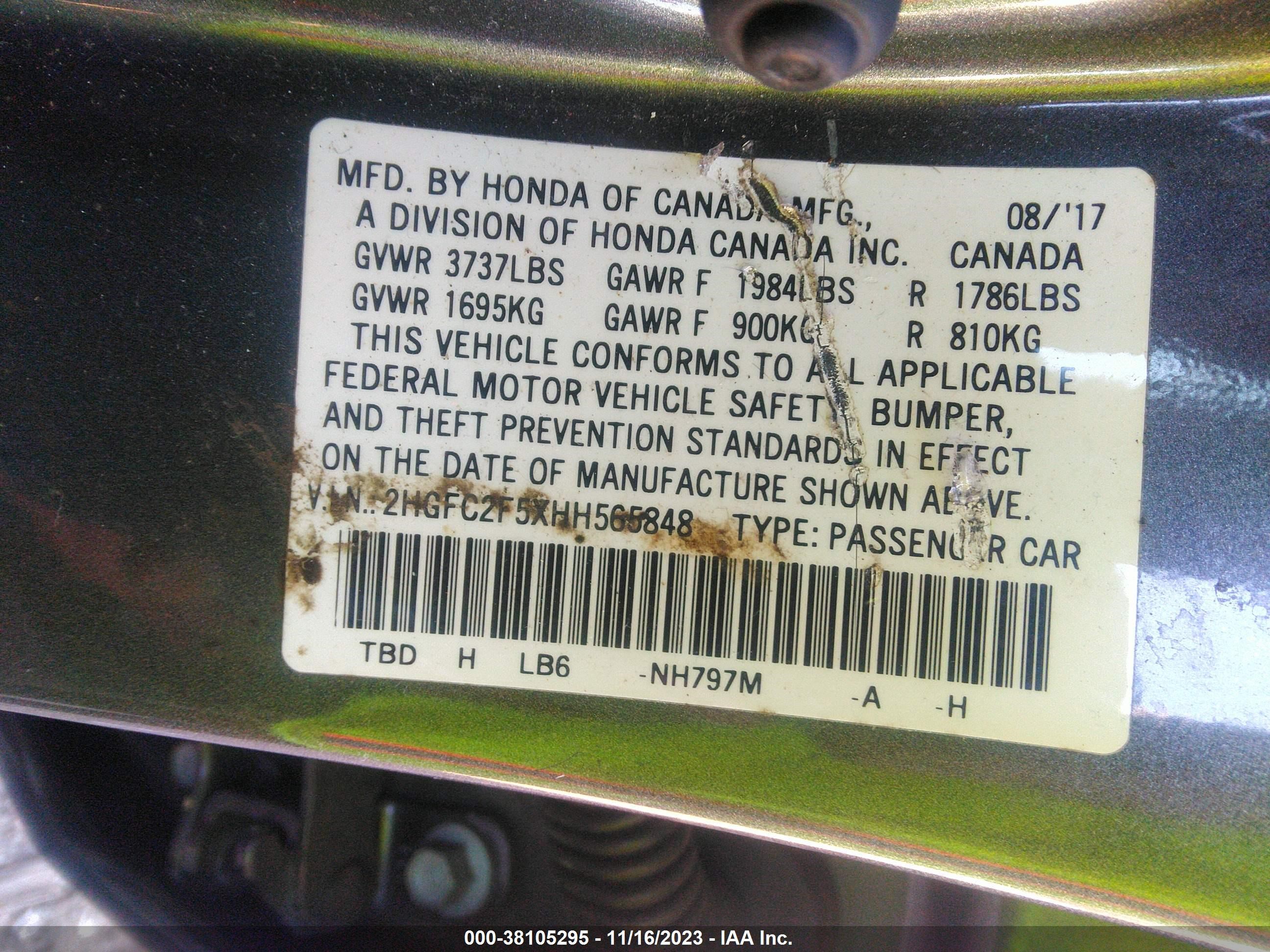 Photo 8 VIN: 2HGFC2F5XHH565848 - HONDA CIVIC 