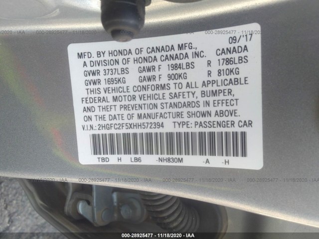 Photo 8 VIN: 2HGFC2F5XHH572394 - HONDA CIVIC SEDAN 