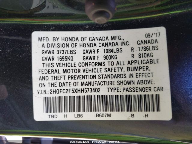 Photo 8 VIN: 2HGFC2F5XHH573402 - HONDA CIVIC 