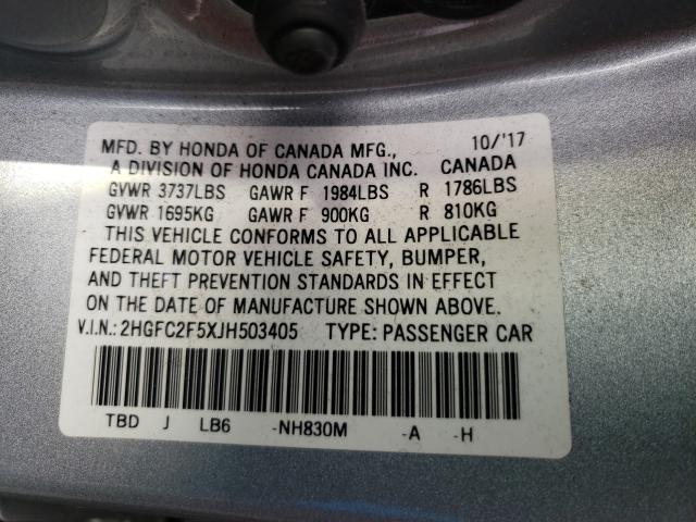 Photo 9 VIN: 2HGFC2F5XJH503405 - HONDA CIVIC LX 