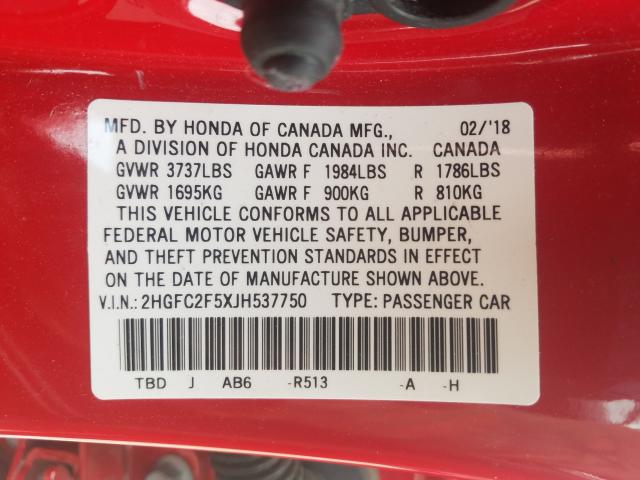 Photo 9 VIN: 2HGFC2F5XJH537750 - HONDA CIVIC LX 