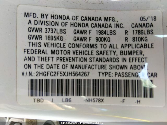 Photo 8 VIN: 2HGFC2F5XJH564267 - HONDA CIVIC SEDAN 