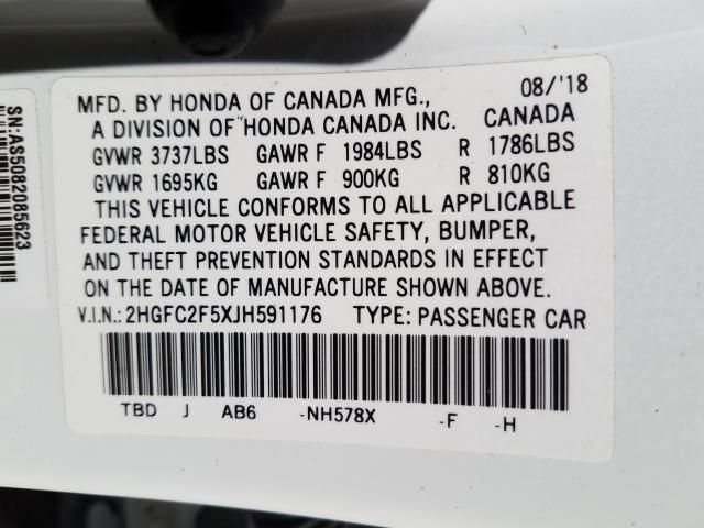 Photo 9 VIN: 2HGFC2F5XJH591176 - HONDA CIVIC LX 