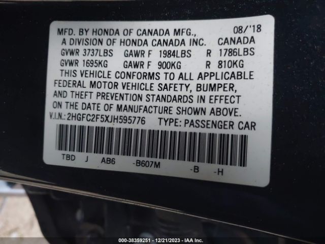 Photo 8 VIN: 2HGFC2F5XJH595776 - HONDA CIVIC 