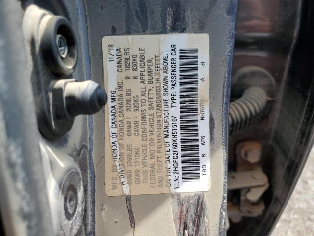 Photo 9 VIN: 2HGFC2F60KH515167 - HONDA CIVIC LX 